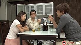 cheating wife satomi suzuki sneaks dick sucking right next to sleeping husband