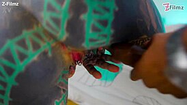 tattooed babe's ass stretched by hardcore deep anal pounding