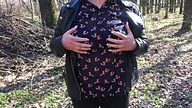 watch me finger fat pussy while hubby jerks in woods! 🌳💦