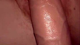 Soft petite redhead's shaved pussy devours monster dildo in close-up bedroom play pt 1