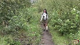 lost brunette small tits fucked double penetrated by two guys abandoned facility