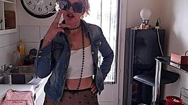 Fat milf bent over kitchen counter takes monster cock doggystyle rough creampie sextape