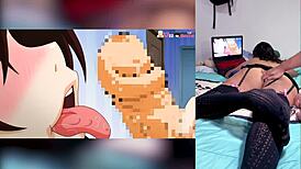 reacting to hot hentai blowjobs with cum in throat and big tits... love how stepbro shows off my big ass