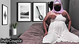 whoa this hijab wife rides hubby wild creampie dripping from her swollen pussy 😍🔥