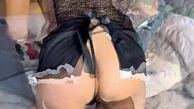 Chilean couple anal fucks during cleaning in sheer red