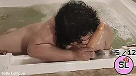 Trans babe plays in hydromassage solo