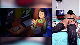 reacting to hot hentai blowjobs with cum in throat and big tits... love how stepbro shows off my big ass