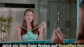 Watch this German brunette milf's big natural tits bounce post-shower during deepthroat fuck