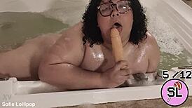 Trans babe plays in hydromassage solo