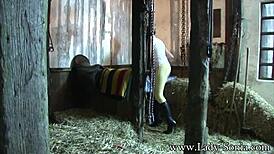 peeping tom spies on busty lady sonia fingering at stables