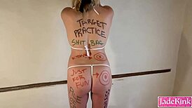 couple dominates curvy cum whore with body writing humiliation and ass to mouth