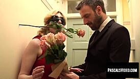 Romantic Rose in Mouth Turns Kinky Blindfold Missionary Domination for Blonde