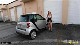 Mechanic Services Busty Babe Beyond Her Roadside Car Troubles