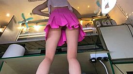 18-year-old babe serves festival crowds braless pantyless under skirt