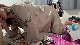 french white slut sucks rims licks pussy fucks doggystyle in satin lingerie thong dress stockings heels o2 941i