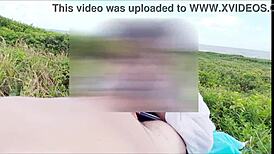Brunette's juicy ass licked outdoors before tight pussy creampie public