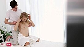 Innocent Teen Blonde Massage Sparks Shaved Pussy Pounding Frenzy