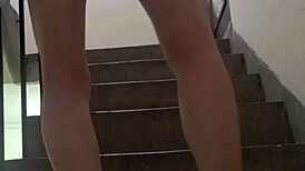 ting xuan pees outdoors publicly then masturbates her shemale cock to cum on thigh