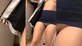 hey check my tiny tits and bare pussy flashing in public mini skirt no panties outdoors 😏🍑