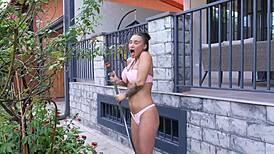 Monika Fox Gives Crazy Sloppy Street Blowjob to Passerby with Pierced Nipples