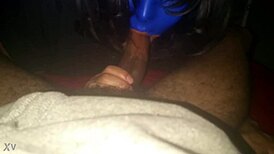 Deepthroat Sucking Monster Black Cock in Retro Blue Film