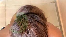 fat bbw milf gives early morning deepthroat blowjob on homeboy's monster black cock