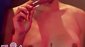 Brooklyn gray sucks dildo deeply legs wide showing flexible body