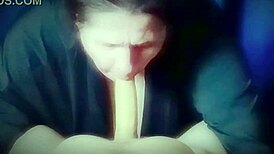 Watch her suck fat mature's huge cock then swallow milky cum load