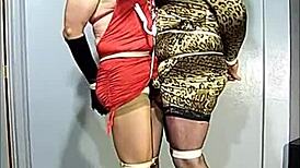 Gag-Kissing Bound Tranny Sluts in Stockings Outdoor