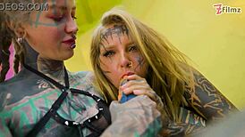 tattooed punk lesbians with split tongues toy anal ride and ass to mouth swap