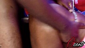 Big black cock rams curvy girlfriend's tight wet pussy in serious doggystyle pounding bent over