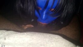 Deepthroat Sucking Monster Black Cock in Retro Blue Film