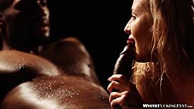 Lusty blonde craves big black cock after blowjob tease