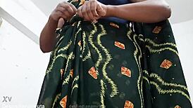 desi bhabhi in dark green saree looks cute and alluring