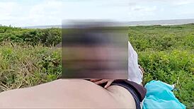 Brunette's juicy ass licked outdoors before tight pussy creampie public