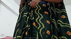 desi bhabhi in dark green saree looks cute and alluring