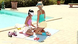 devin and iris lick pussies after pool workout lesbian fingering fun