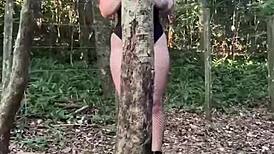 submissive bunny costume slut bent over doggystyle in forest for rough creampie domination