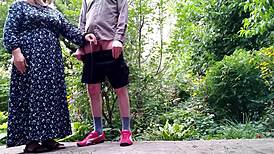 hey my chubby mother-in-law pees standing outdoors wild