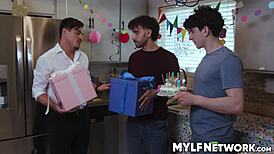 It's Liv's Birthday! Stepsons Nade, Nick, Tony Groped Her Big Tits to Wet Orgasms