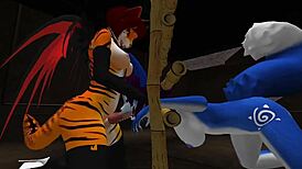 blue vixen shemale furry slammed hard in latex bdsm cartoon fuck frenzy!!