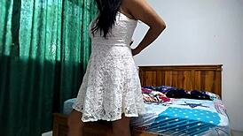 sarita changes into skimpy skirt and panties to shake ass before kinky latina fuck