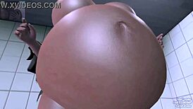 brunette experiments with belly inflation pills