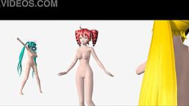 hatsune miku teto and neru go nude with big tits ass ripped clothes goddess mod full body.