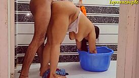 hot desi bhabhi gets painfully fucked in the bathroom by her lover.