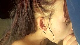 Petite 18 year old stepdaughter slurps daddy's monster cock homemade