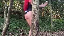 submissive bunny costume slut bent over doggystyle in forest for rough creampie domination