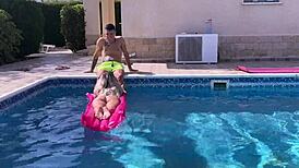 Neighbor Mom Bent Over Pool Edge Takes Deep 90-Degree Pounding