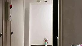 Old Boss Forces Japanese Teen Secretary into Stairwell Quickie Deepthroat Blowjob