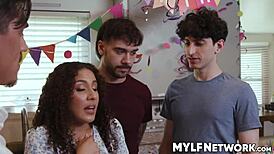 It's Liv's Birthday! Stepsons Nade, Nick, Tony Groped Her Big Tits to Wet Orgasms